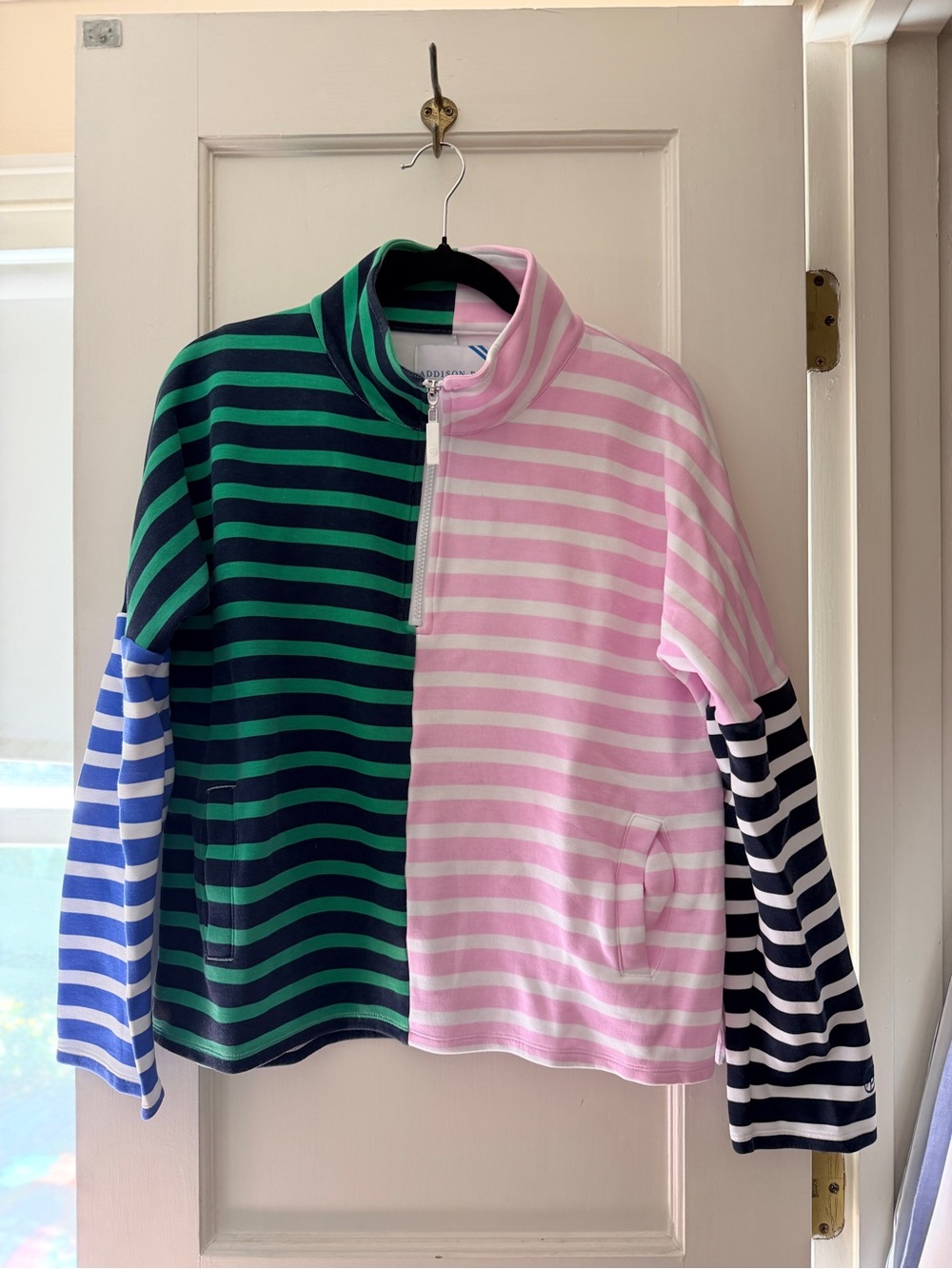Addison Bay Half-Zip Striped Pullover in Pink, Green, Blue, Navy